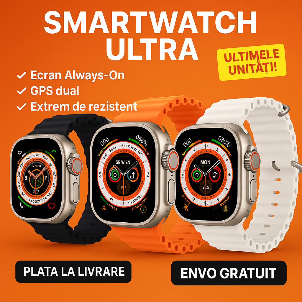 ⌚️ SmartWatch ULTRA – Răsfață-te chiar azi! Stoc limitat, livrare gratuită + cadou exclusiv! 🔥